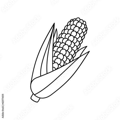 Corn Cob Maize Ears With Leaves Outline Vector Illustration