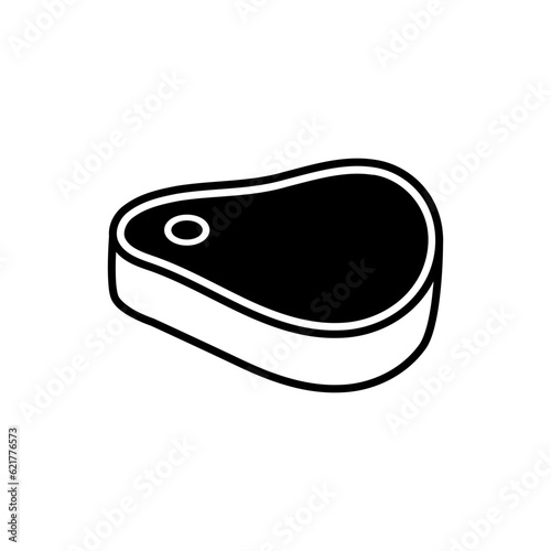 Raw Beef Steak Meat Slice Outline Vector Icon Illustration