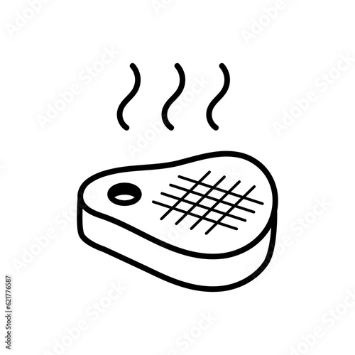 Grilled Barbeque Beef Steak Meat Slice Outline Vector Icon Illustration