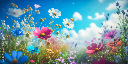 A beautiful flowery meadow in spring or summer. Nature concept. Generative AI