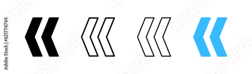 Left button. Different styles, color, rewind button. Vector icons.