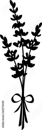 Bouquet of lavender flowers. Black silhouette of lavender bouquet isolated on a white background. Vector illustration