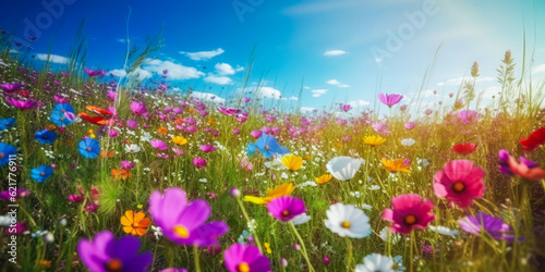 A beautiful flowery meadow in spring or summer. Nature concept. Generative AI © zamuruev