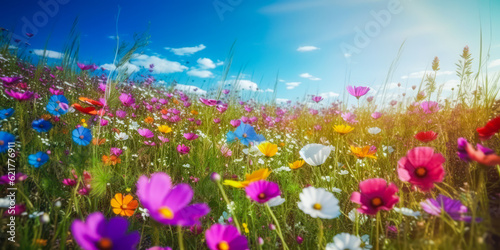 A beautiful flowery meadow in spring or summer. Nature concept. Generative AI