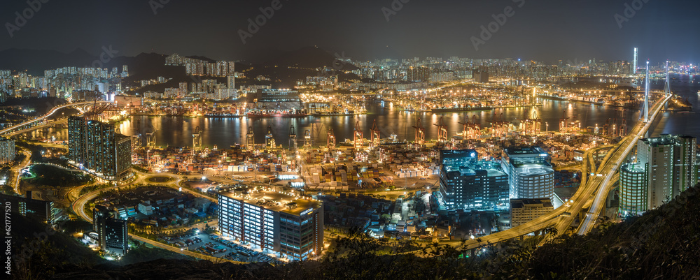 panorama night city view in Hong Kong  