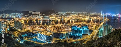 Aerial Night view of the city in Hong Kong 
