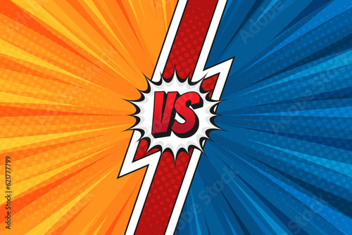 Comic book versus competitive background with cartoon speech bubbles