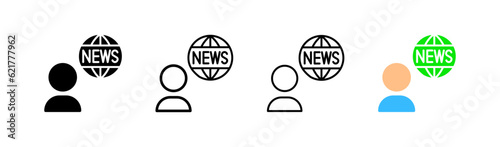 News announcer. Different styles, color, news release. Vector icons.