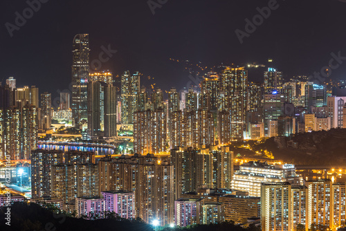 Aerial Night view of the city in Hong Kong 