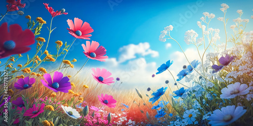 A beautiful flowery meadow in spring or summer. Nature concept. Generative AI