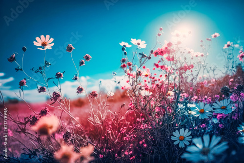 A beautiful flowery meadow in spring or summer. Nature concept. Generative AI © zamuruev