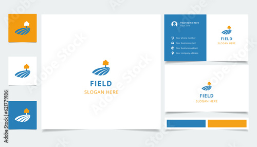 Field logo design with editable slogan. Branding book and business card template.