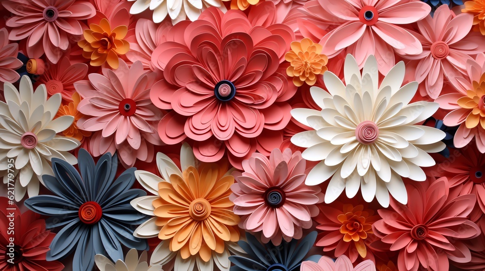 3d paper quilled flowers tile seamless. Sublimation design for mug or background