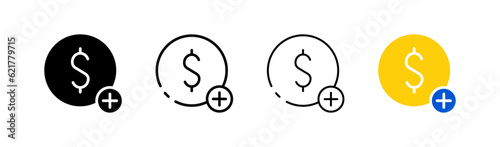 Top up balance. Different style, color, make a deposit to the balance. Vector icons.