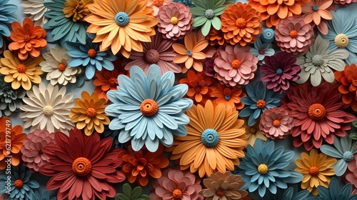 3d paper quilled flowers tile seamless. Sublimation design for mug or background © Beye Art