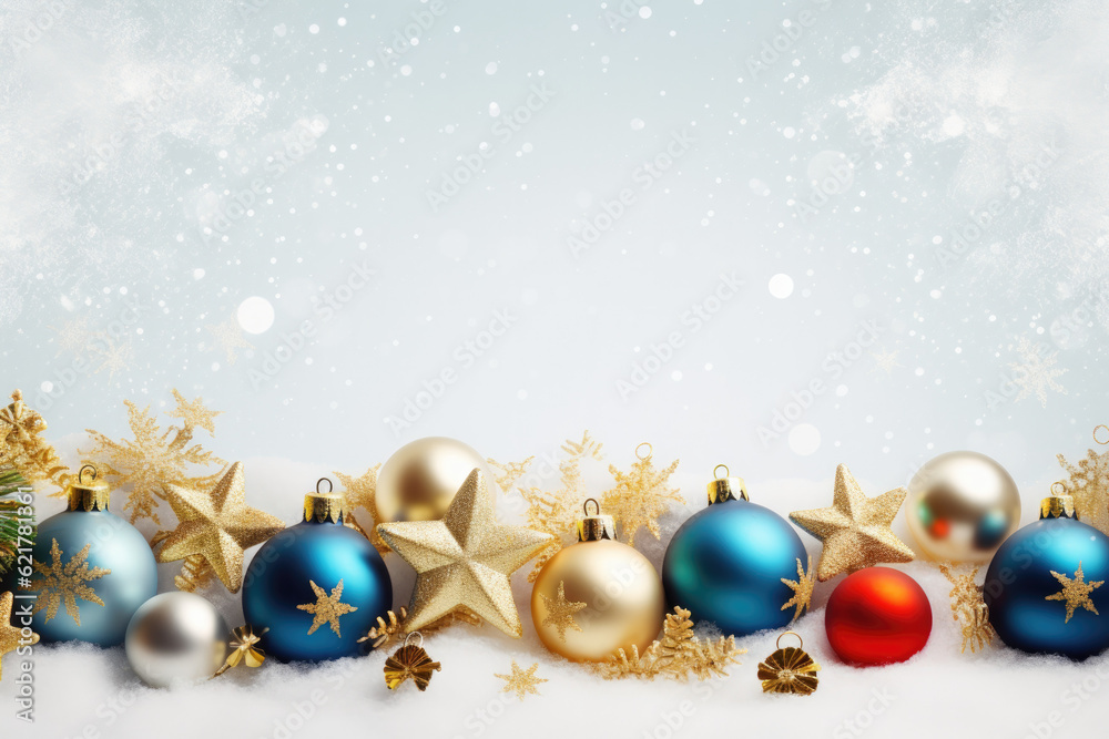 Christmas and New Year banner, Christmas ornemtn with stars around Christmas and New Year banner, Christmas ornemtn with stars around