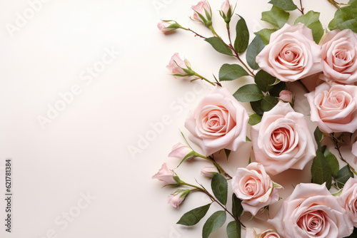 Decorative web banner Rose flower with leaves frame © reddish