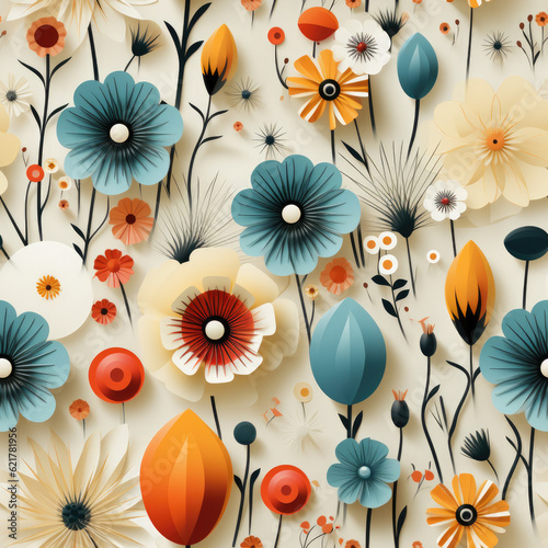 Beautiful 3D flowers seamless pattern backgorund