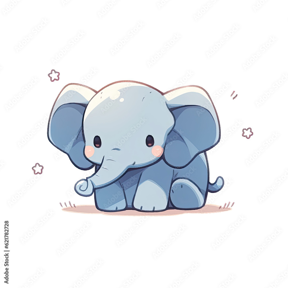 baby elephant cartoon style on white background,generative ai