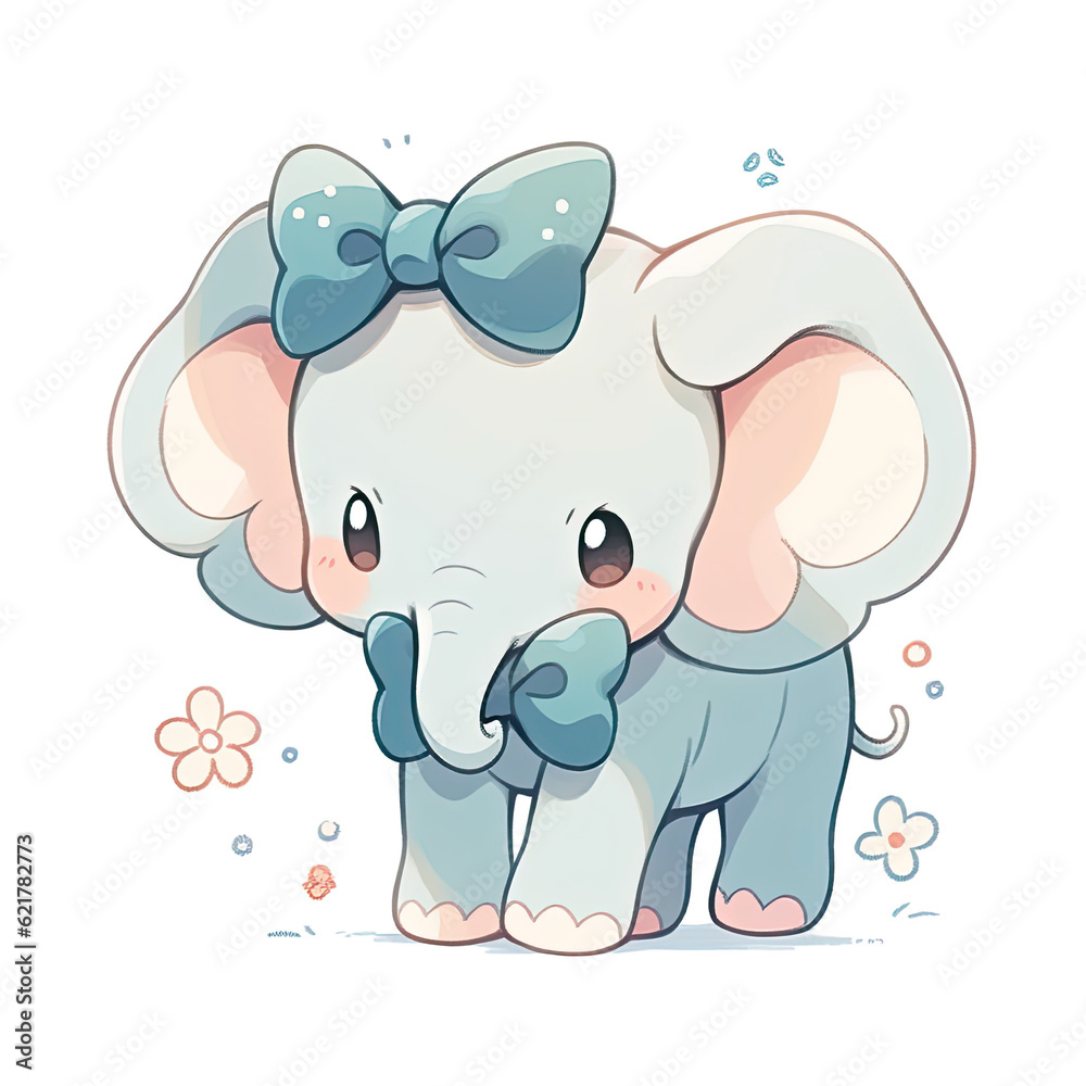 baby elephant cartoon style on white background,ai generative. baby elephant cartoon style on white background,ai generative.