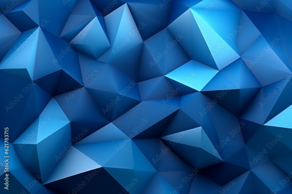 Background adorned with an array of blue triangular shapes in a 3D origami style. Ai generated Background adorned with an array of blue triangular shapes in a 3D origami style. Ai generated