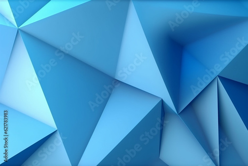 Background adorned with an array of blue triangular shapes in a 3D origami style. Ai generated