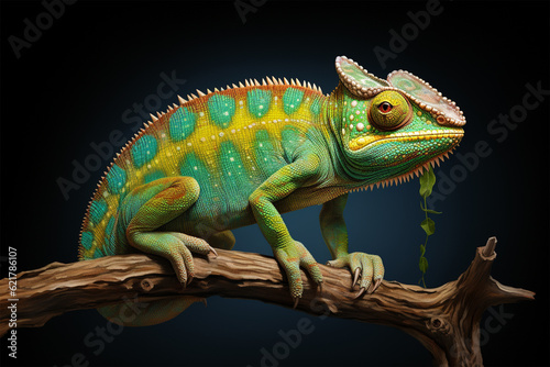 green iguana on a branch generative ai © yusmahendra0408
