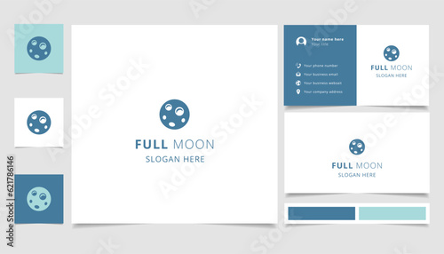 Full moon logo design with editable slogan. Branding book and business card template.