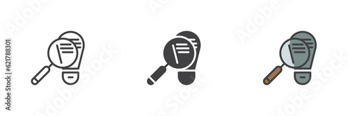 Footprint and magnifying glass different style icon set