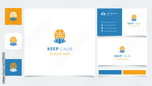 Keep calm logo design with editable slogan. Branding book and business card template.