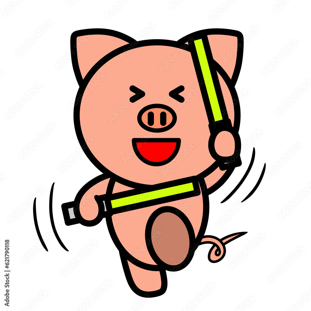 Fototapeta premium ペンライトを振るブタ イラスト