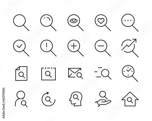 Magnifier search magnifying zoom Loupe find document, magnify glass symbol, look tool editable stroke isolated on white, linear vector outline illustration, symbol logo design style