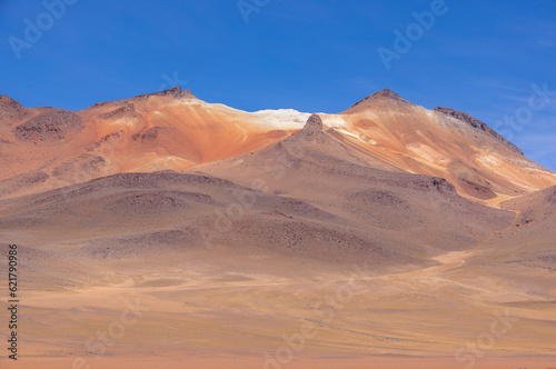 Picturesque Salvador Dali Desert, just one natural sight while traveling the scenic lagoon route through the Bolivian Altiplano in South America 