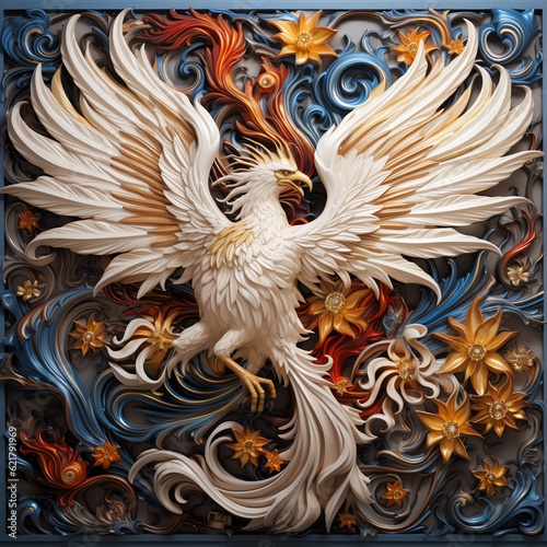 3D Intricate Phoenix Sublimation Tile Seamless © Beye Art