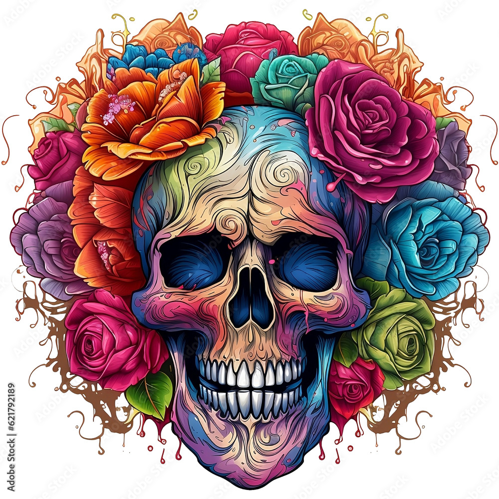 Skull With Flower AI Generative