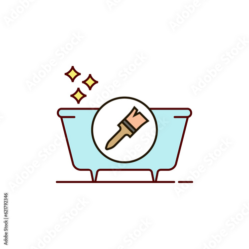 Bathtub refinishing and restoration. Vector with tub and paint brush.