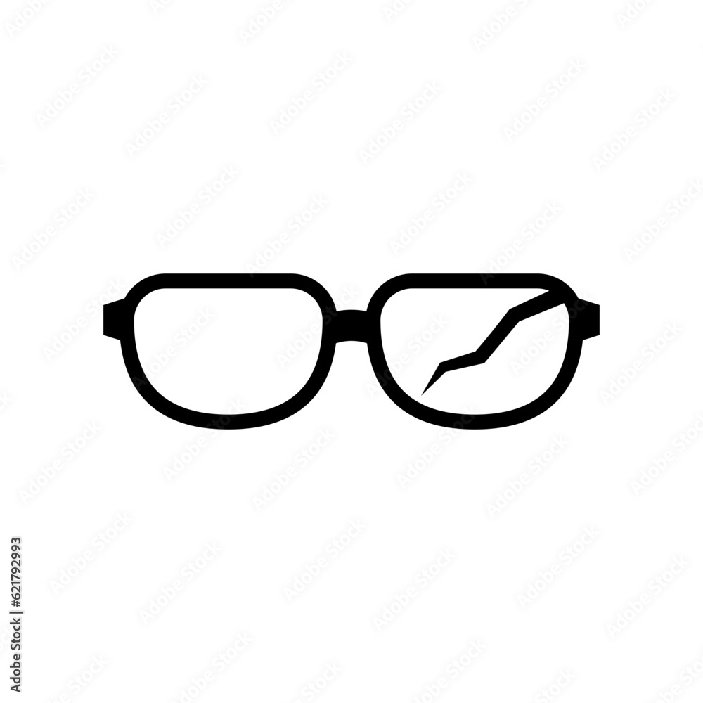 Icon of glasses with a cracked broken lens. Glasses repair. Icon of glasses with a cracked broken lens. Glasses repair.