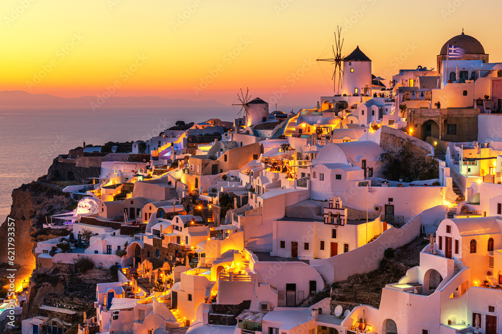 Night lights in Santorini island, Greece.