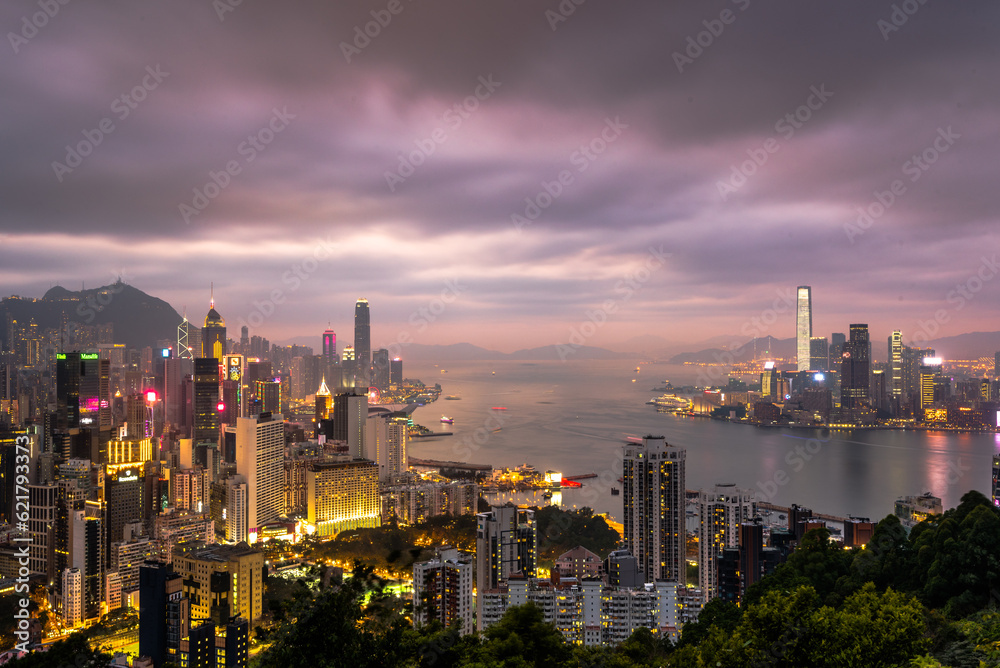 city skyline at sunset