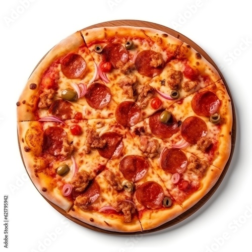 Pizza on a white background generative ai