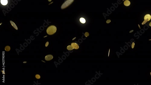 3d animation gold coin drop as rain include alpha matte.