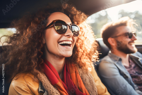 happy couple with sunglasses  in car selfie ai generated art © mihail