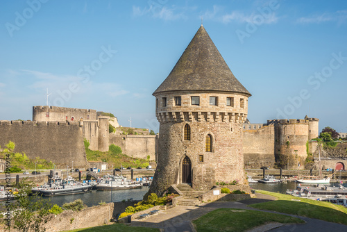 Fototapeta Naklejka Na Ścianę i Meble -  View at the Tanguy tower with Castle of Brest in the streets of Brest in France
