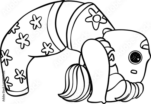 Cute playful Kid Doing Yoga bridge pose whimsical Cartoon outline hand drawing