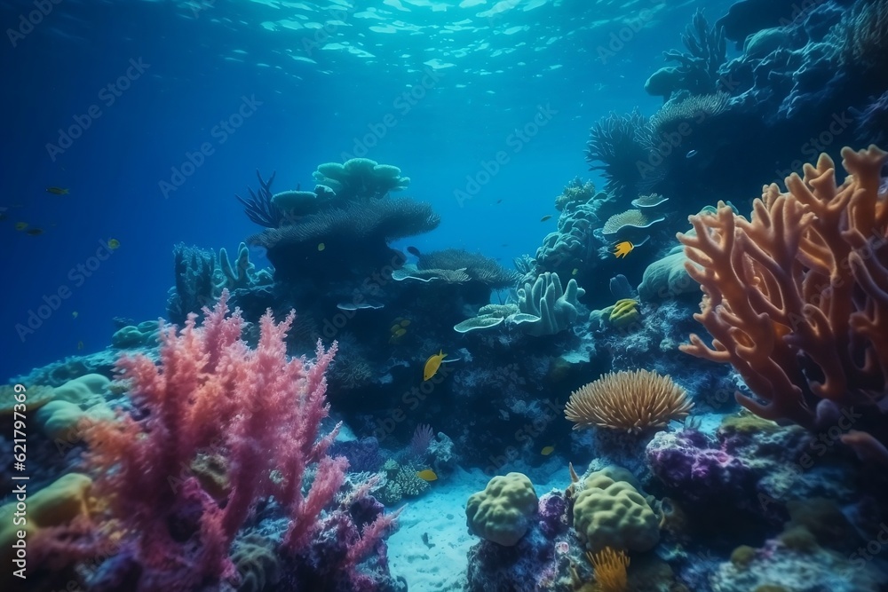 coral reef and diver. coral reef and diver.
