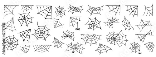 Spider Web Halloween Trap. Vector Cobweb Icons Set