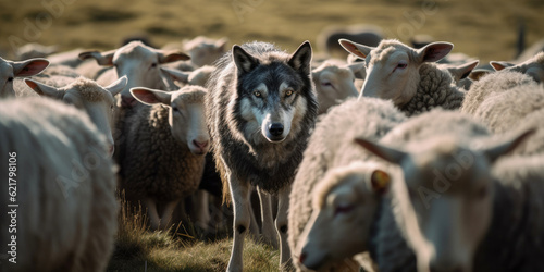 Fotografie, Obraz A wolf in sheeps clothing - Generative AI
