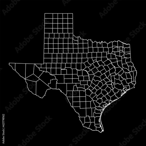 Texas state map with counties. Vector illustration.