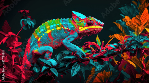 Surreal chameleon in vibrant colors - Generative AI photo