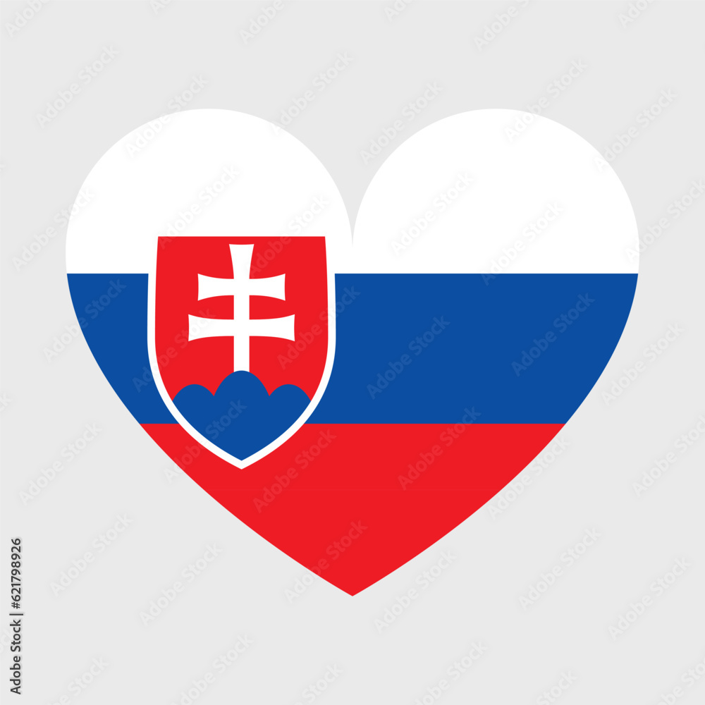 Slovakia flag vector icons set in the shape of heart, star, circle and map.